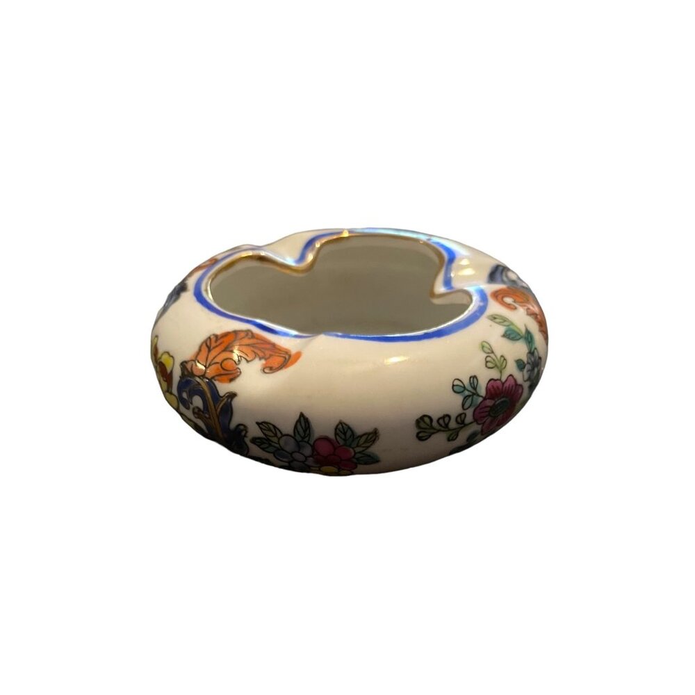Vintage Asian Floral Porcelain Ashtray With Hand-Painted Design Stamped Small